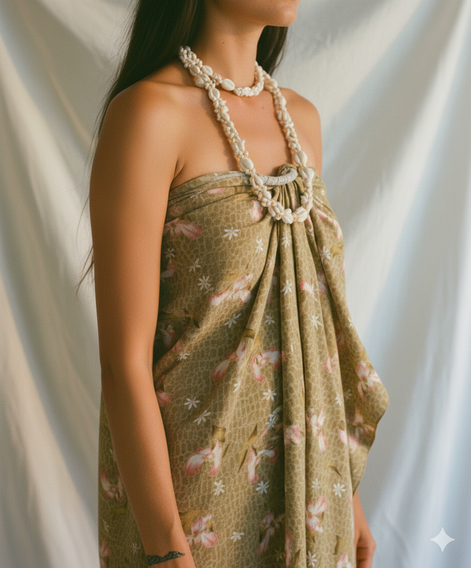 Woman wearing a floral dress with a white background