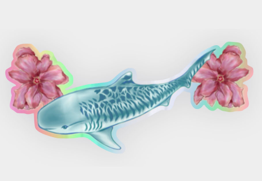 Holographic Tiger Shark Sticker (4" x 1.8")