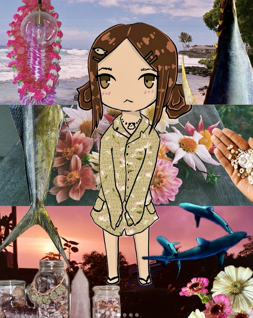 cartoon drawing mock up girl wearing printed shirt dress