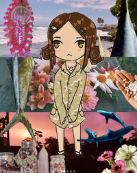cartoon drawing mock up girl wearing printed shirt dress