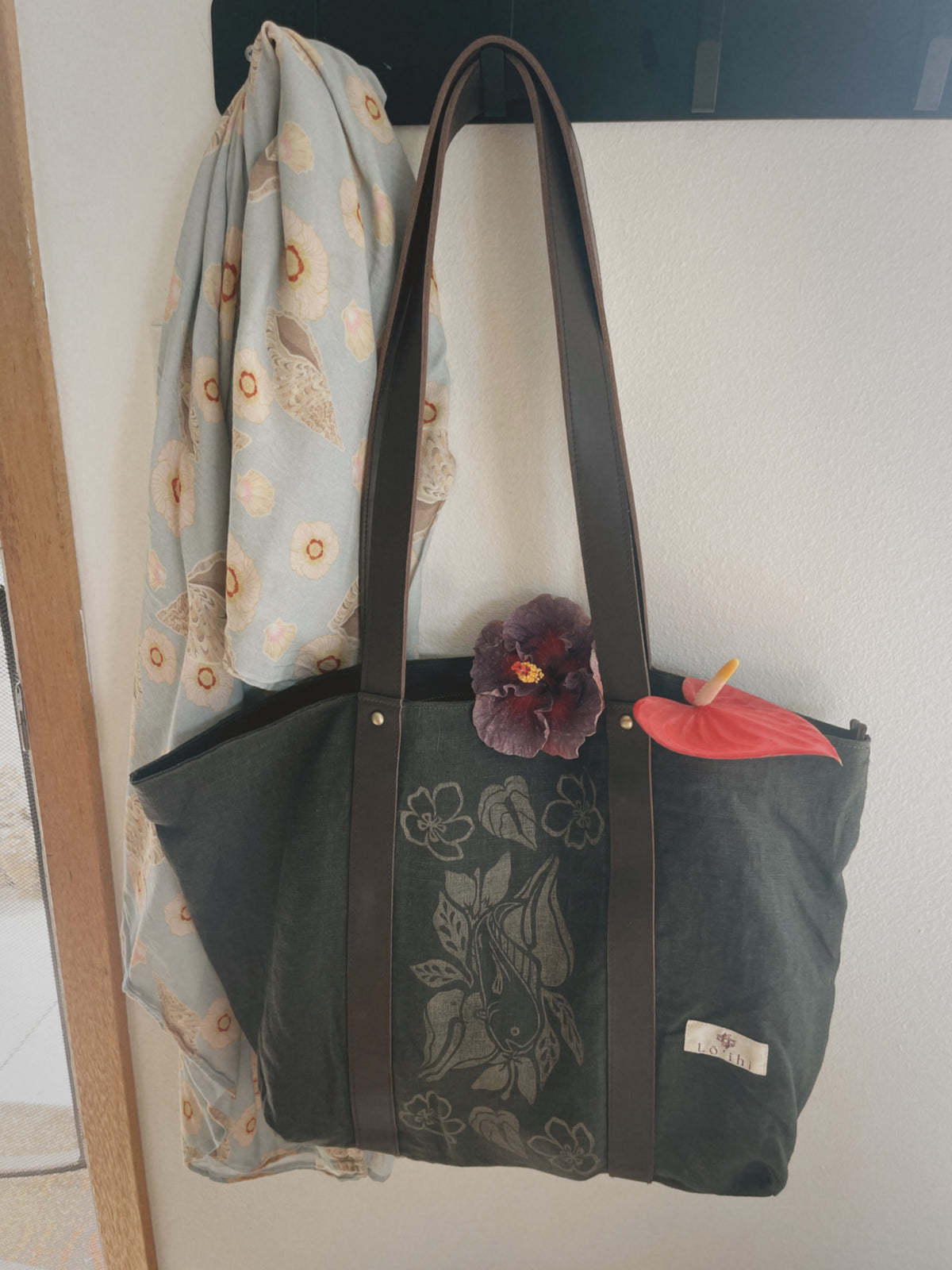 Tide Pool Tote — One-of-a-Kind Linen & Leather Carryall
