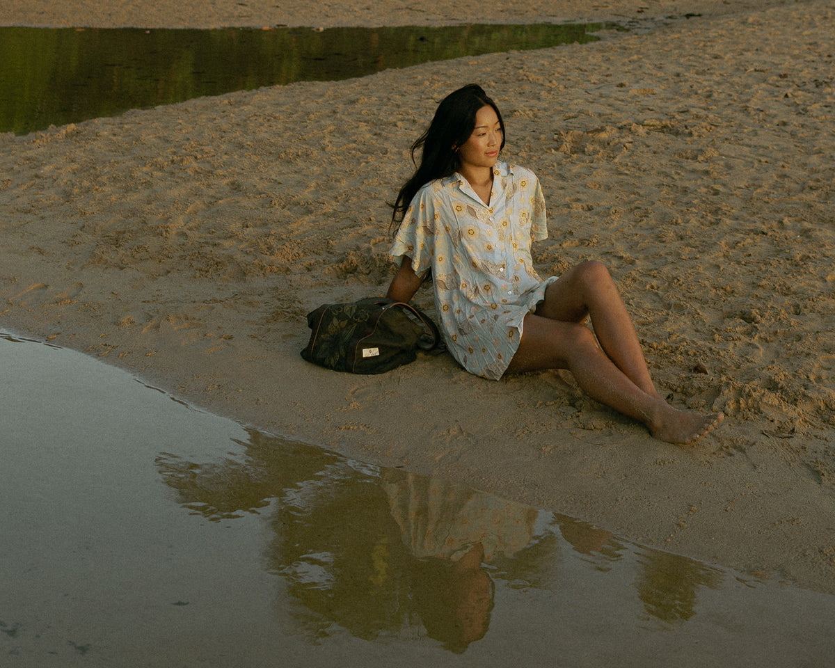 Tide Pool Tote — One-of-a-Kind Linen & Leather Carryall